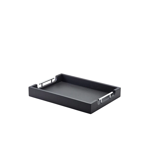 Solid Sort Butlersbakke med metal håndtag 45 x 33cm BTM4533BK by Genware color Sort