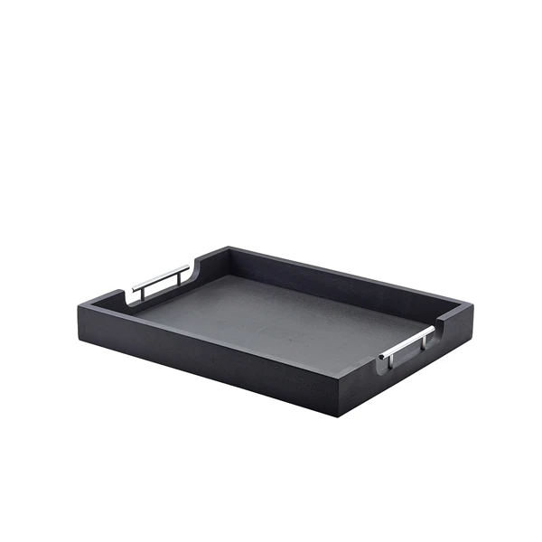 Solid Sort Butlersbakke med metalhåndtag 50 x 39,5 cm BTM5040BK by Genware color Sort