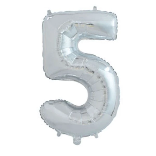 Ballon Nummer "5" Sølv 65 cm 4201515  color Sort