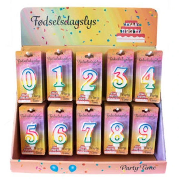 Fødselsdagslys 8 - Hvid med regnbuefarvet tal, 8,5 cm 4201535-8 by BLoklys color Sort