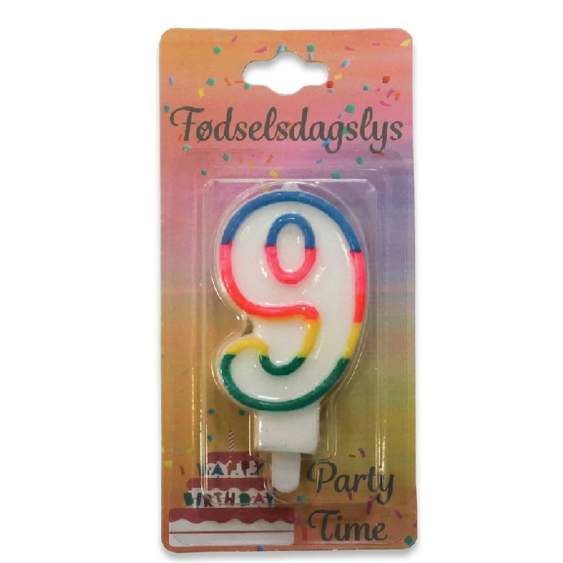 Fødselsdagslys 9 - Regnbuefarvet tal, 8,5 cm 4201535-9 by BLoklys color Sort