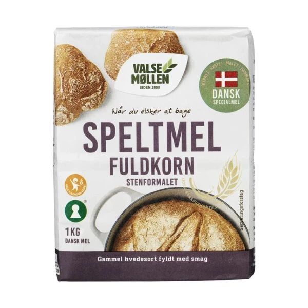 Speltmel Fuldkorn Valsemøllen 1KG 95467 by Valsemøllen color Sort