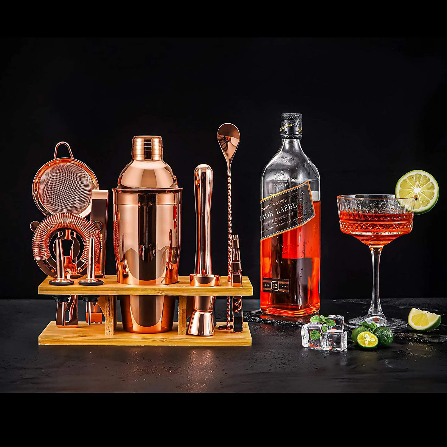 Cocktailshaker sæt med 11 dele med stander - Kobber CG-TJ17 by Barlife color Sort