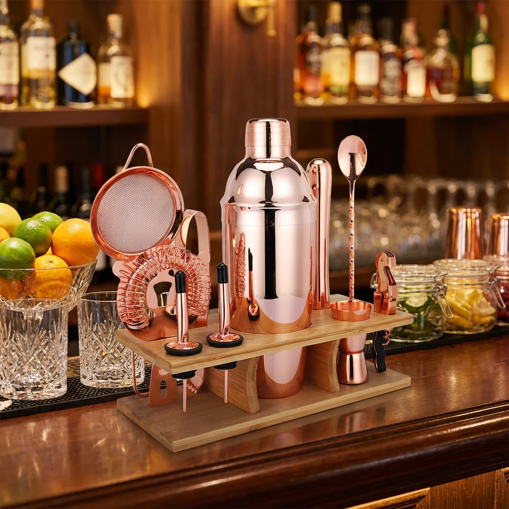 Cocktailshaker sæt med 11 dele med stander - Kobber CG-TJ17 by Barlife color Sort