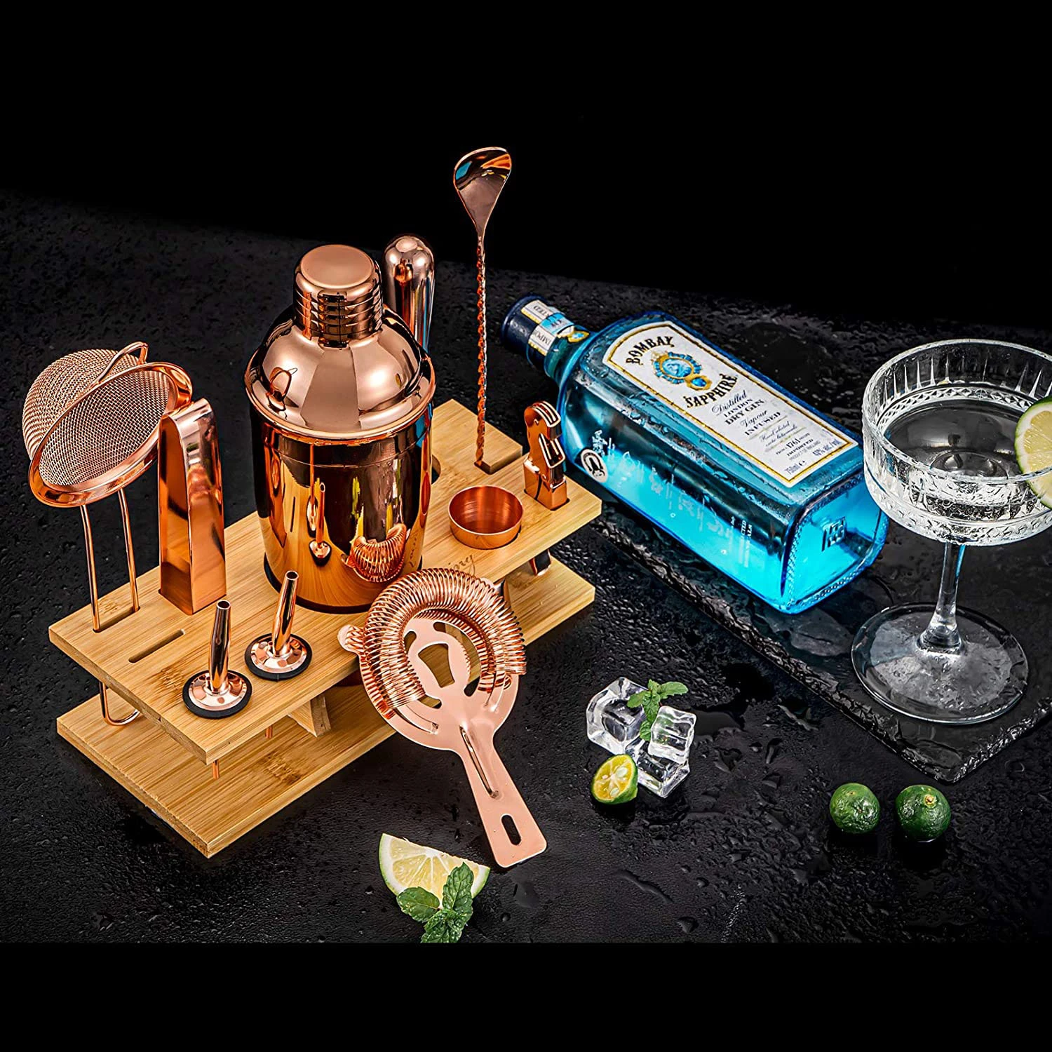 Cocktailshaker sæt med 11 dele med stander - Kobber CG-TJ17 by Barlife color Sort