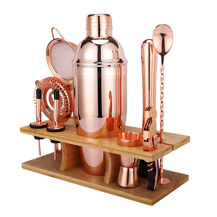 Cocktailshaker sæt med 11 dele med stander - Kobber CG-TJ17 by Barlife color Sort