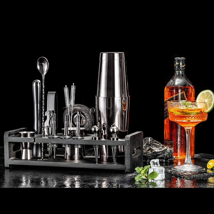Cocktailshaker sæt med 23 dele med stander - Gunmetal CG-TJ23-2 by Barlife color Sort