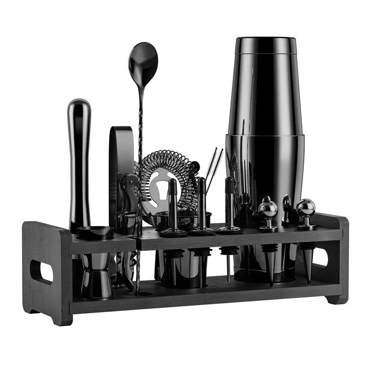 Cocktailshaker sæt med 23 dele med stander - Gunmetal CG-TJ23-2 by Barlife color Sort