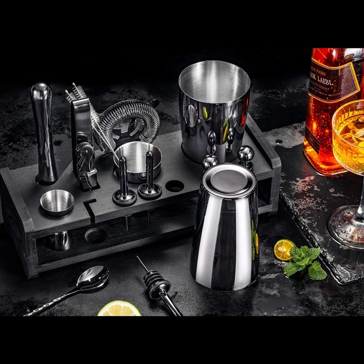 Cocktailshaker sæt med 23 dele med stander - Gunmetal CG-TJ23-2 by Barlife color Sort
