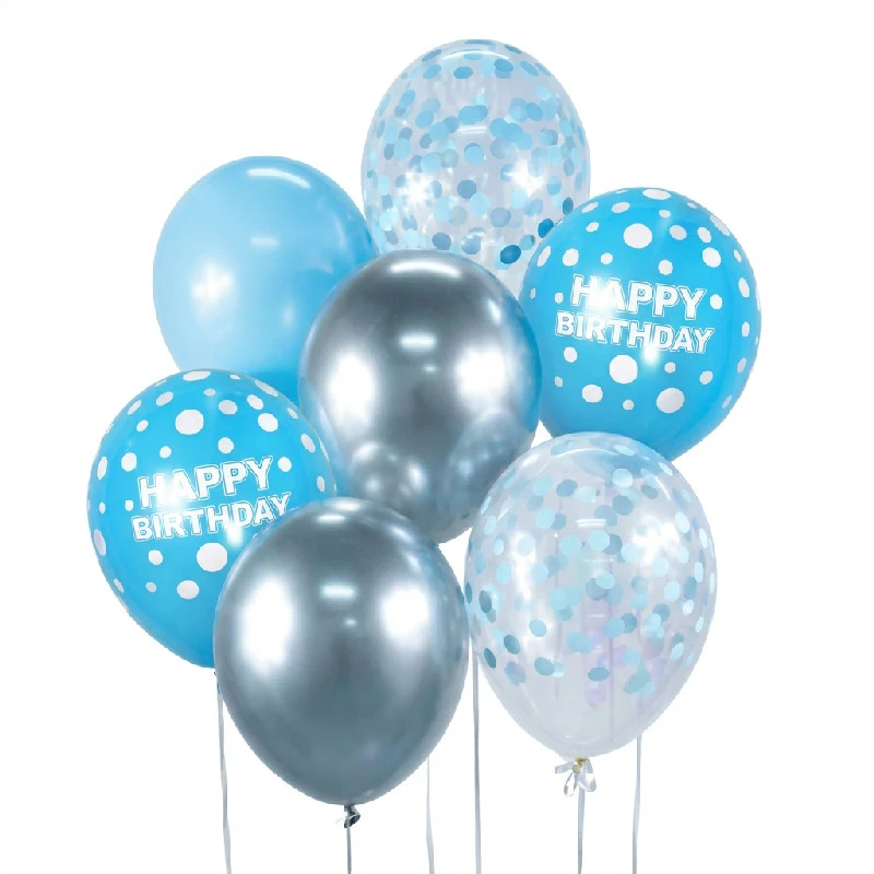Ballonbuket B&C Glædelig fødselsdag sølv og blå 7 stk. BB-SNH7 by Godan color Sort