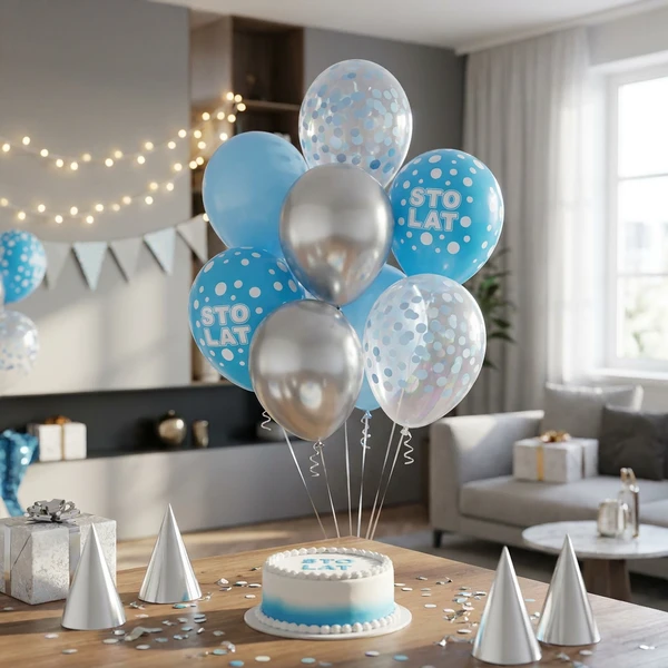 Ballonbuket B&C Sto Lat sølv og blå 7 stk. BB-SNS7 by Godan color Sort