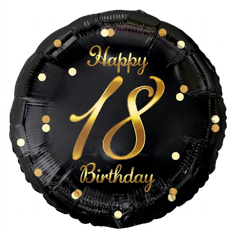Folieballon Glædelig 18 års fødselsdag sort guldtryk 45cm FG-O18C by Godan color Sort