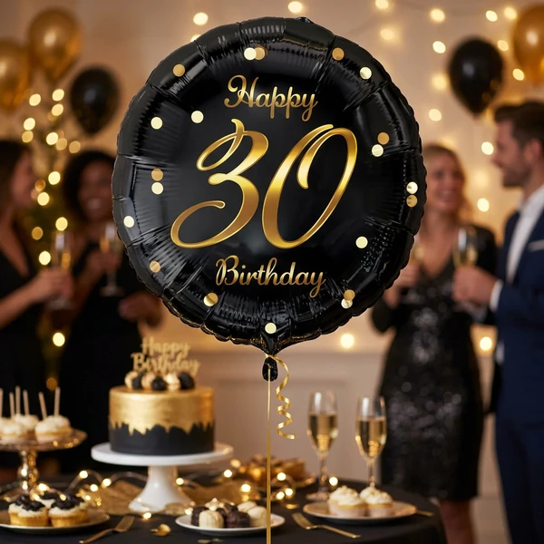 Folieballon B&C Glædelig 30 års fødselsdag sort guldtryk 45cm FG-O30Z by Godan color Sort
