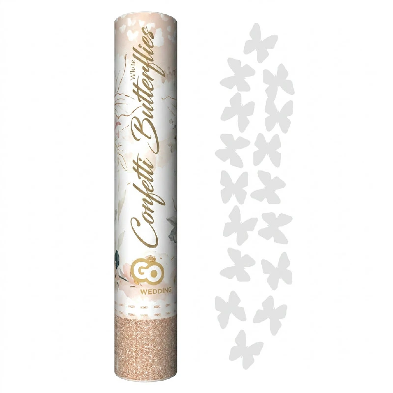 Konfettikanon Hvide Sommerfugle 30 cm KP-BM30 by Godan color Sort