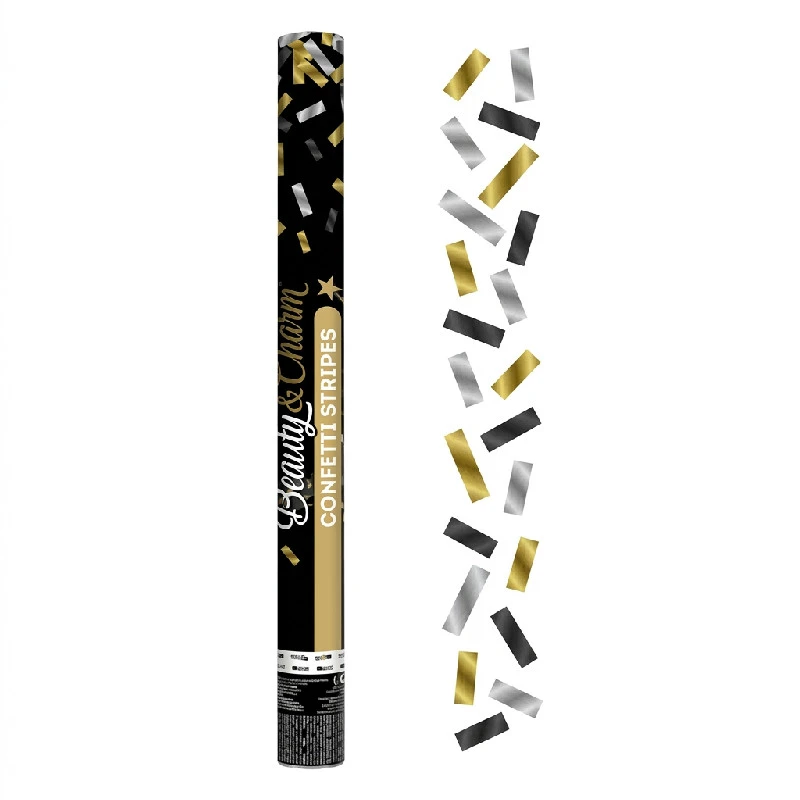 Konfettikanon B&C guld-sølv-sort foliemix / 60 cm KP-ZSCM by Godan color Sort