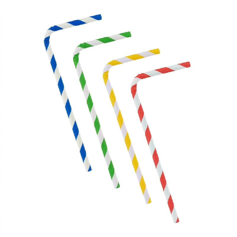 Fleksible stribede papirsugerør mix 6x200 mm 100 stk RP-LSTO by Godan color Sort