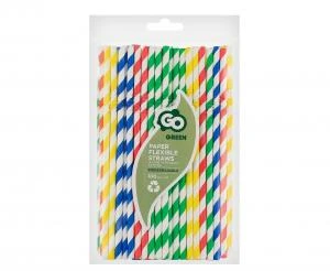 Fleksible stribede papirsugerør mix 6x200 mm 100 stk RP-LSTO by Godan color Sort