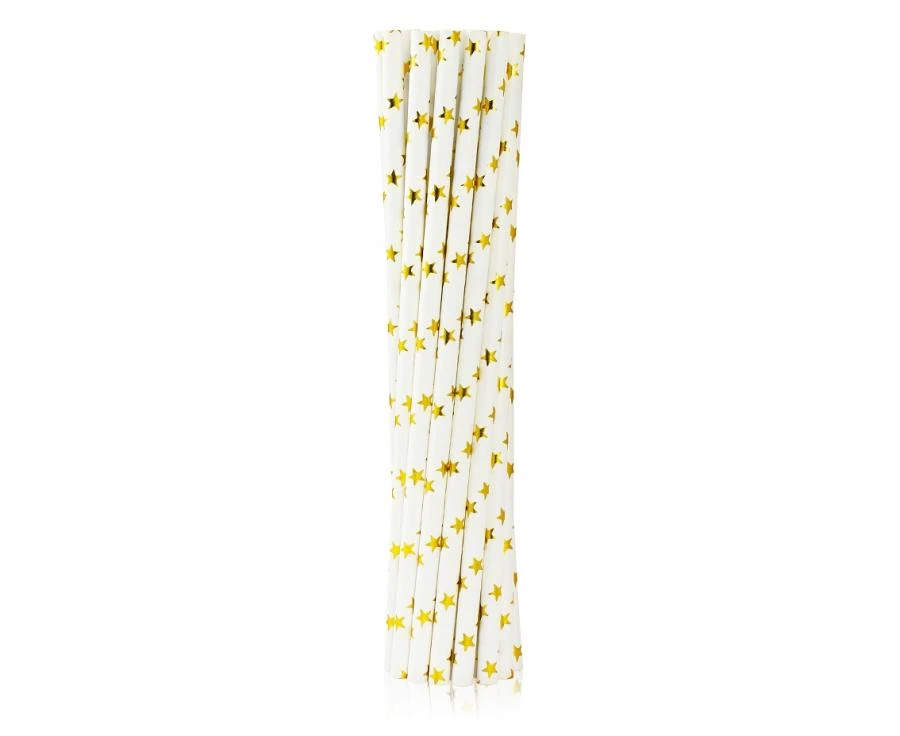 Drikkepapirsugerør med guldstjerner 6x197 mm / 12 stk RP-ZG12 by Godan color Sort