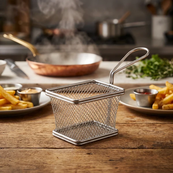 Mini Friturekurv Til Servering 10 x 8 x 7,5cm - Rustfrit Stål SVB1008 by Genware color Sort