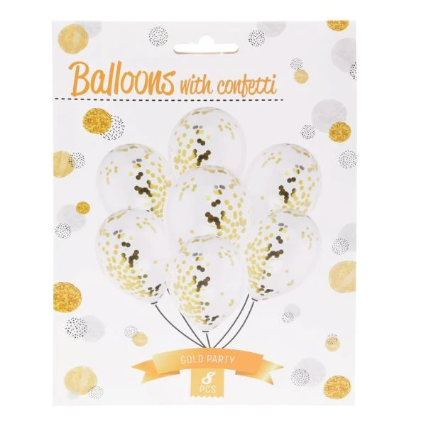 Balloner med konfetti 8 stk guld 491020220 by Koop color Guld
