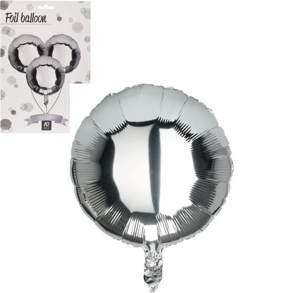 Ballon sølv folie rund 46 cm - 10 stk. 491020480 by Koop color Sølv