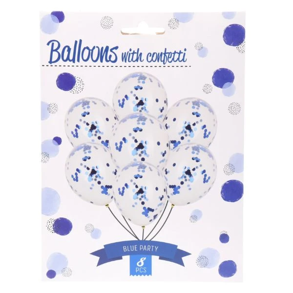 Balloner med konfetti blå 8 stk 491020620 by Koop color Blå
