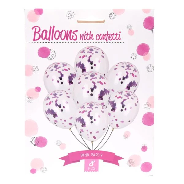 Balloner med konfetti pink 8 stk 491020760 by Koop color Pink
