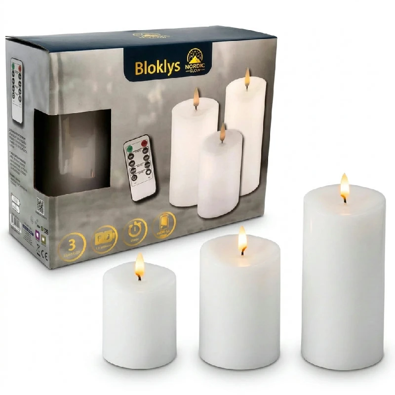 Bloklys Råhvid 3D flame Ø 7 x 12,5 cm 3005128 by HAAHR & CO color Sort