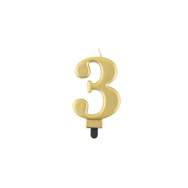 Fødselsdagslys tal 3 metallisk guld 8.0 cm PF-SCZ3 by Godan color Sort