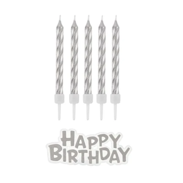 Fødselsdagslys B&C Happy Birthday sølv 16 stk. SF-HBSR by Godan color Sort