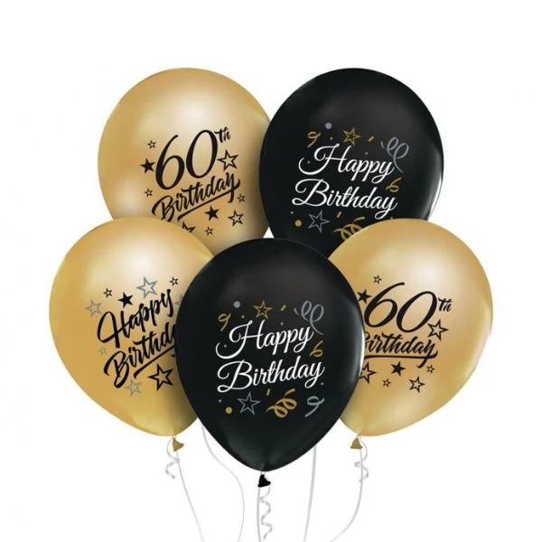 Beauty&Charm balloner 12" med tryk "60" guld og sort 5 stk. GP-ZC60 by Godan color Sort