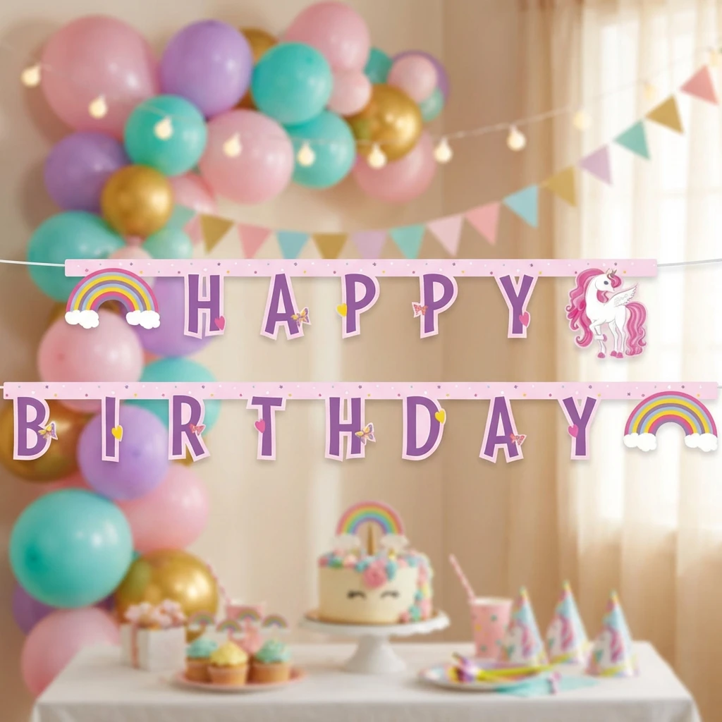 Happy Birthday enhjørning banner 93763 by Godan color Sort