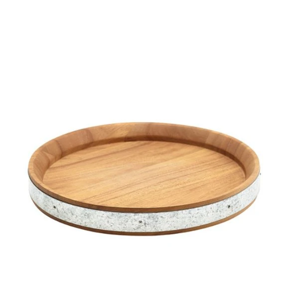 Akacietræ Serveringsbræt med Zinkbånd 24 cm Genware WSBB24 by Genware color Sort
