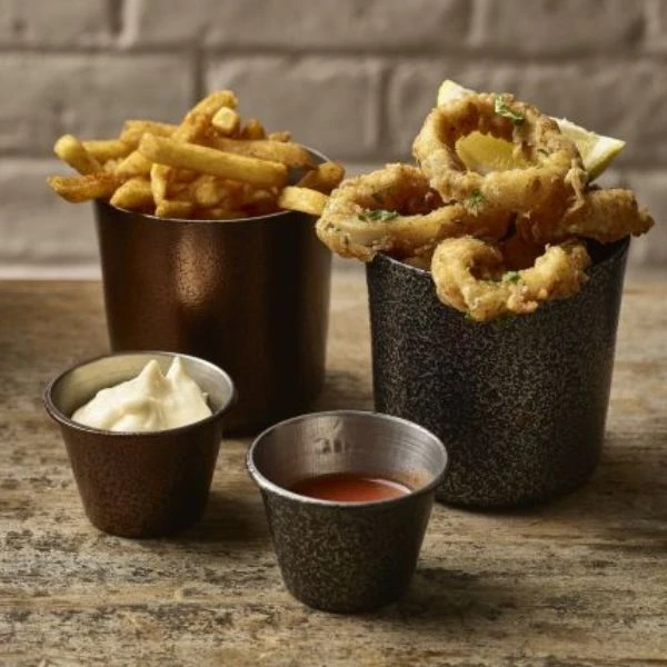 2,5 oz rustfrit stål ramekin hamret sølv Genware RAMH2S by Genware color Sort