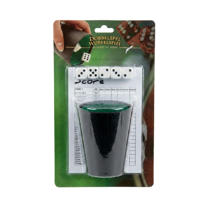 Yatzy Komplet m/5 Terninger Plast Bæger 4080163  color Sort