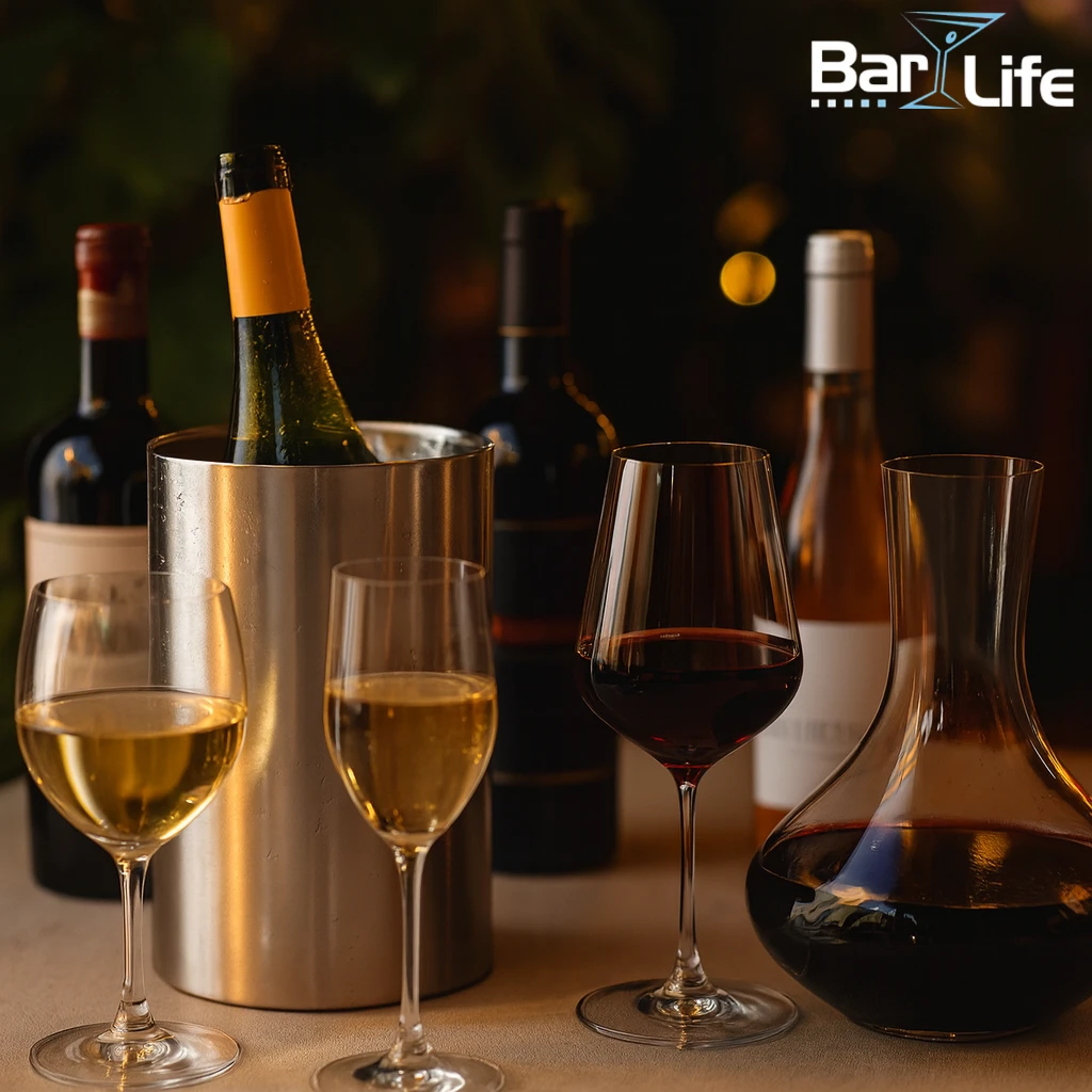 vinkaraffel, vinglas guide, rødvinsglas, hvidvinsglas servering, champagneglas, vin serveringstips, perfekt vintemperatur, vinoplevelse hjemme, ilt til vin, vin termometer, vin og glas, dekantér vin